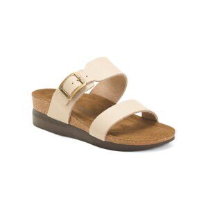 AEROTHOTIC Off White Leather Antimicrobial Lined Florence Comfort Wedge Sandals